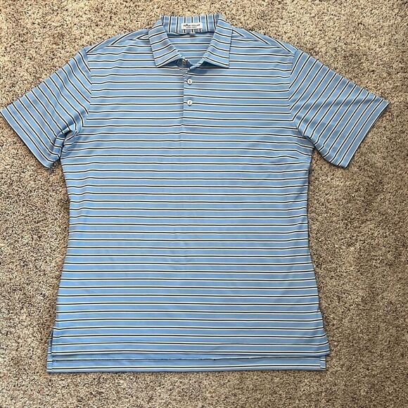 Peter Millar Blue Mesh Striped Summer Comfort Polo Golf Shirt Medium - Picture 1 of 4